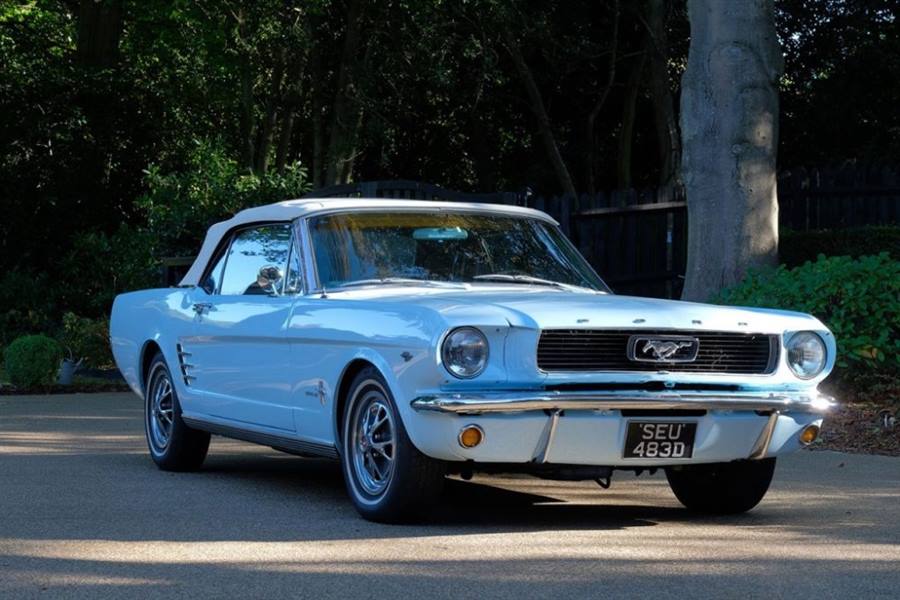 Arcadian Blue Ford 1966 Mustang Convertible wedding car in But Its